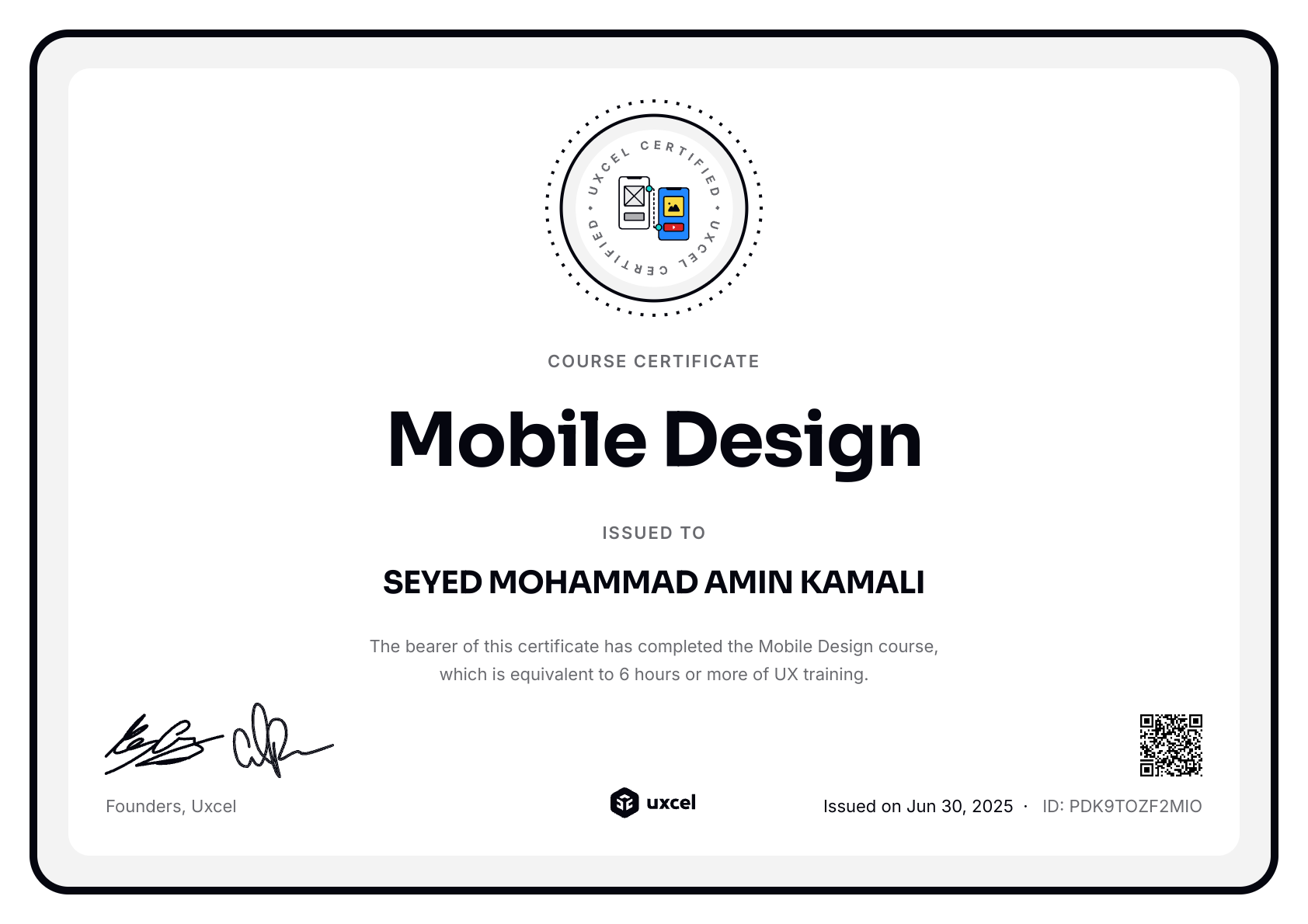 SEYED MOHAMMAD AMIN KAMALI's certificate